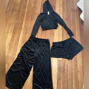Offline by Aerie black velour loungewear set - top M, bottoms L